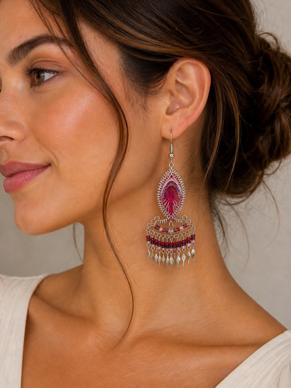 Elegant Silver and Pink Dangle Earrings Dreamcatcher earrings